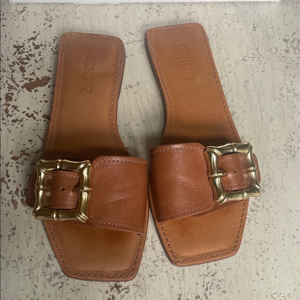 SCHUTZ Brown Sandals with Gold Buckle - Picture 3 of 5